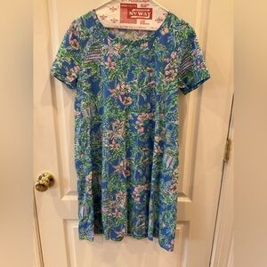 EUC—LILLY PULITZER Short Sleeve T-Shirt Dress, M, Blue Multi Pattern—Beautiful!